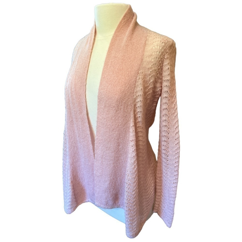 Fever Mohair Cardigan Open Front Loose Knit Soft Pink Petite Small - Picture 9 of 9